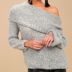 Forever Cozy Grey Knit Off-the-Shoulder Sweater